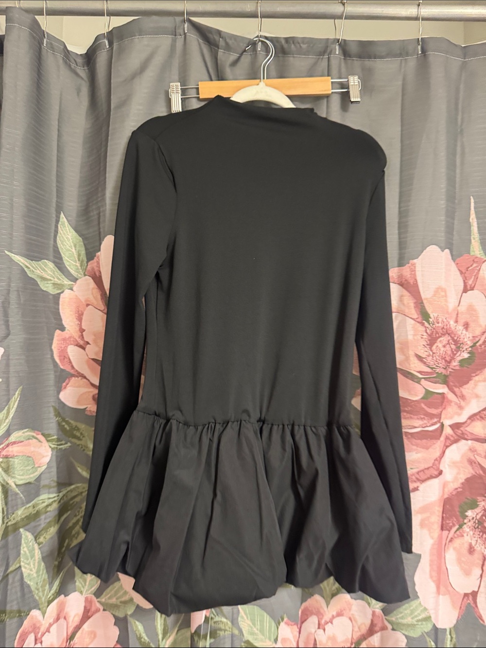 SHEIN Black Long-Sleeve Peplum Top Dress